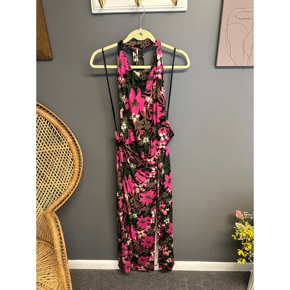 Free People Mimi Wrap Womens XL Dress Floral‎ Print Halter Maxi Open Back NWT